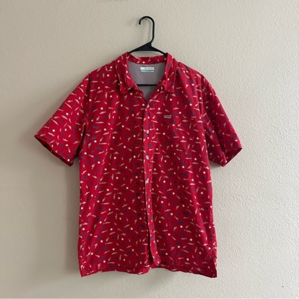 Columbia PFG Trollers Best Red White & Blue Cotton Button Down